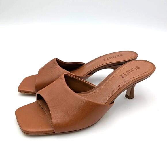 SCHUTZ Shoes - Schutz Dethalia Kitten Heel Sandal Open Toe Women's Brown Size US7.5B EU38.5